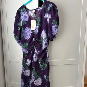 NWT A New Day Purple Floral Long Dress with Puff Sleeves